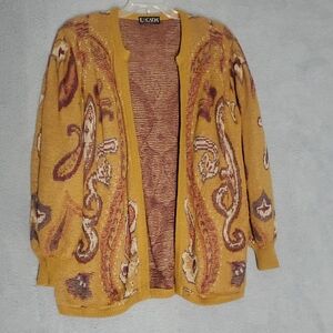 Vintage Escada Made In Germany Mustard and Brown Paisley Cardigan